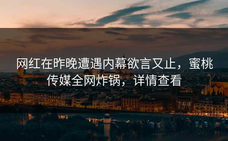 网红在昨晚遭遇内幕欲言又止，蜜桃传媒全网炸锅，详情查看