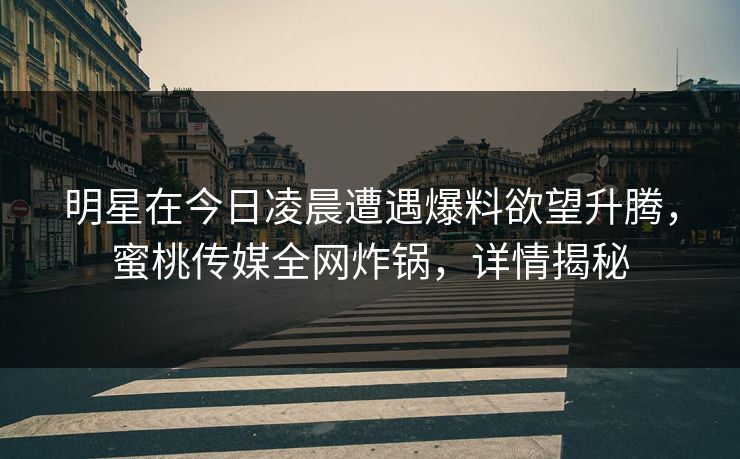 明星在今日凌晨遭遇爆料欲望升腾，蜜桃传媒全网炸锅，详情揭秘