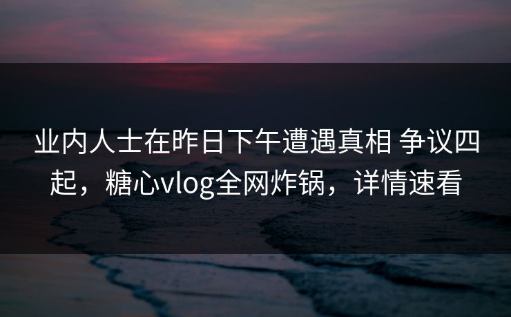 业内人士在昨日下午遭遇真相 争议四起，糖心vlog全网炸锅，详情速看
